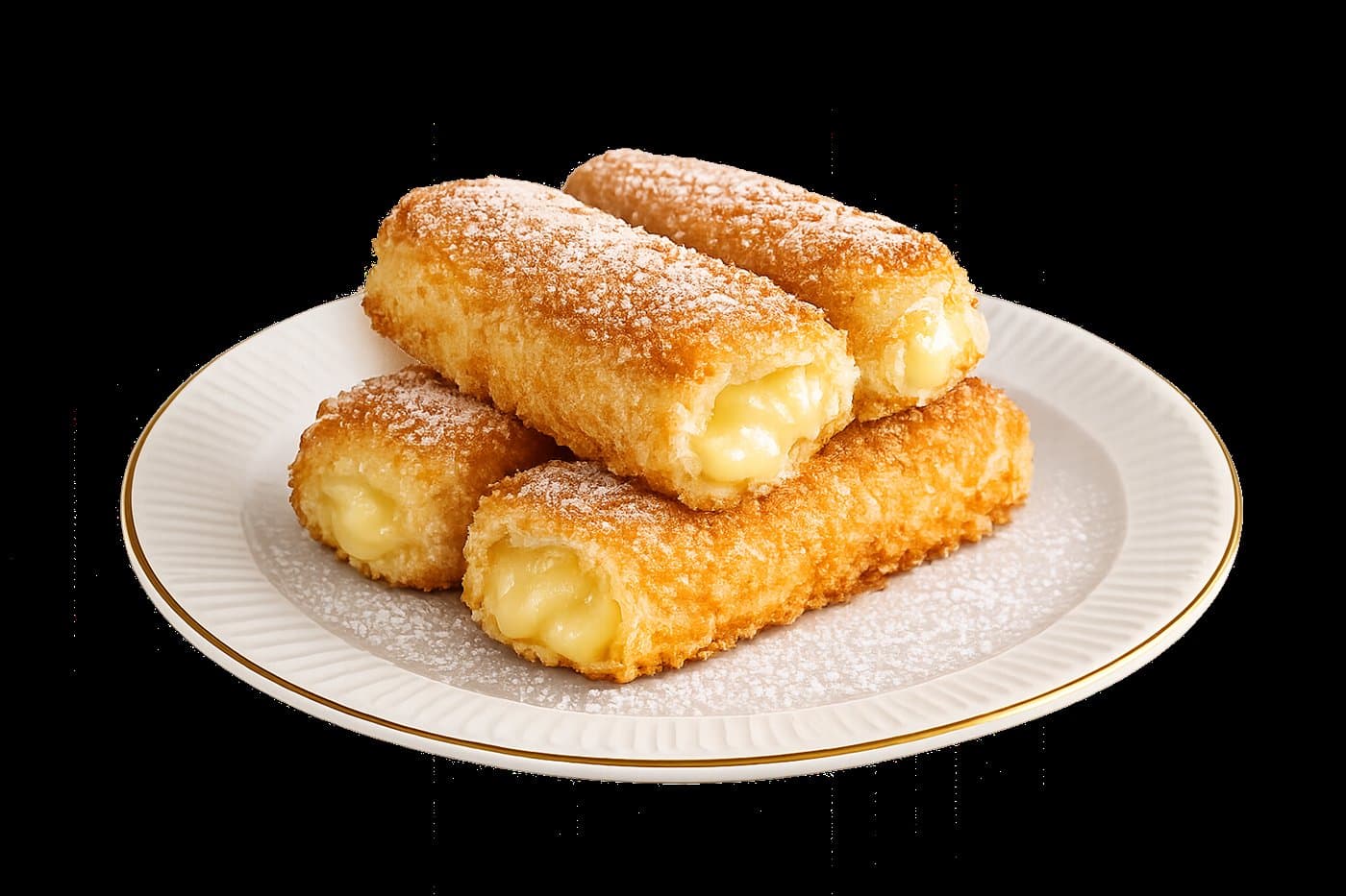 Durian fritters — crisp golden rolls with sweet durian cream