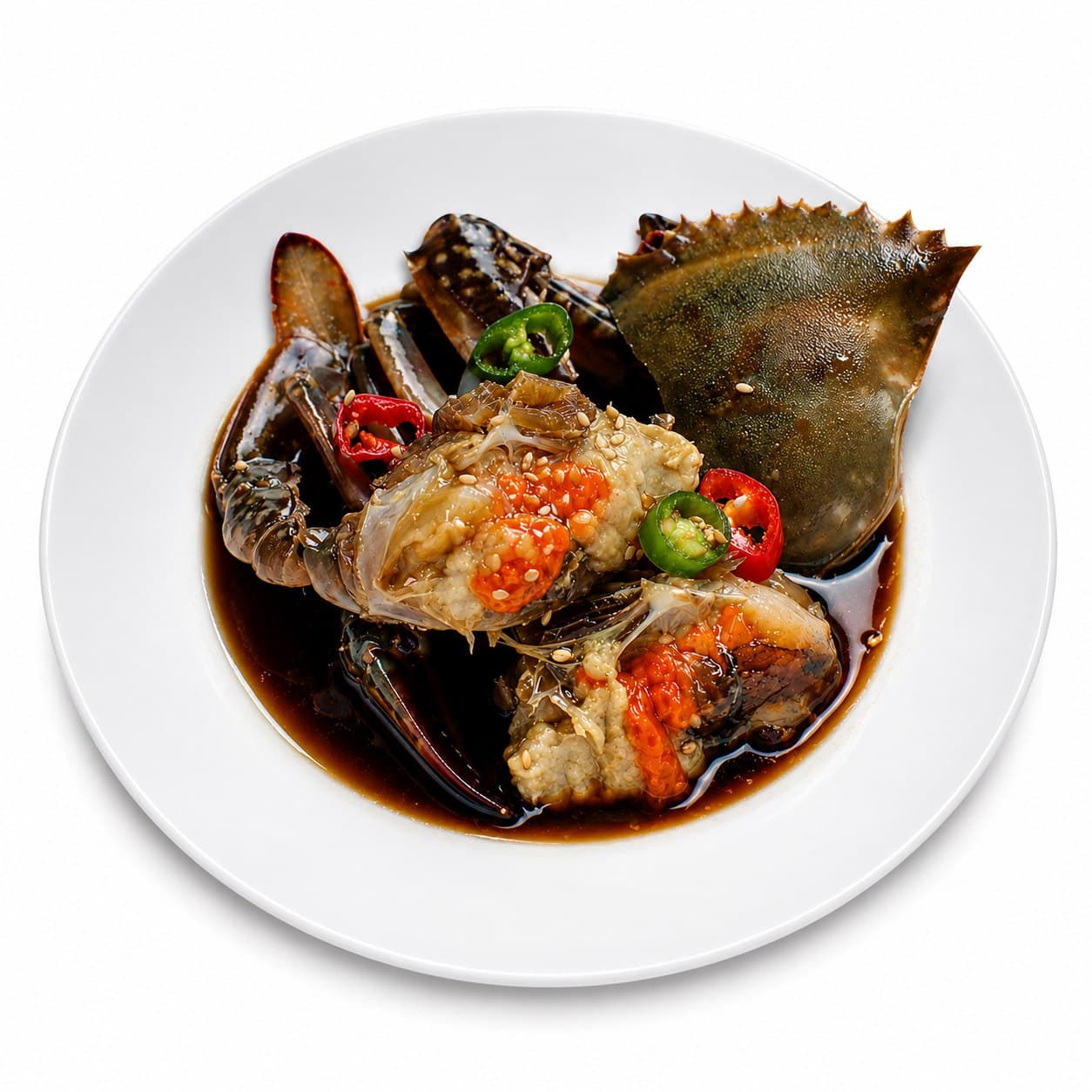 Ganjang gejang — soy-sauce-marinated raw flower crab